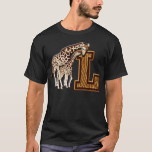 Mom and Baby Giraffe Monogram L T-Shirt