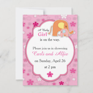 Mom and Baby Girl Elephant Shower Invitation