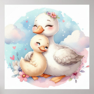 Mom and Baby Goose Poster
