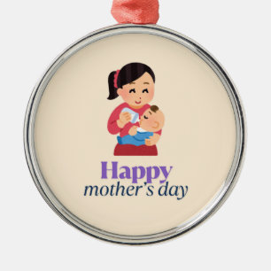 Mom and baby, happy mother's day metal ornament