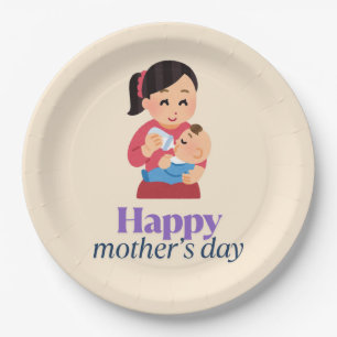 Mom and baby, happy mother's day paper plate