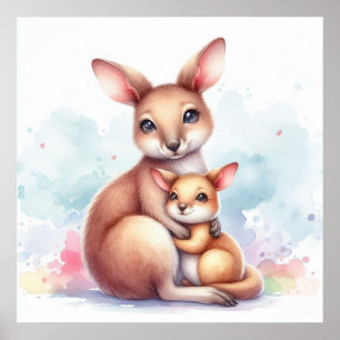 Mom and Baby Kangaroo Poster