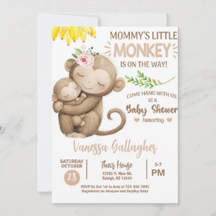 Mom and baby monkey baby shower invitation. invitation