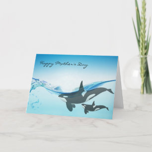 Mom and Baby Orca Whales Mother's Day Card