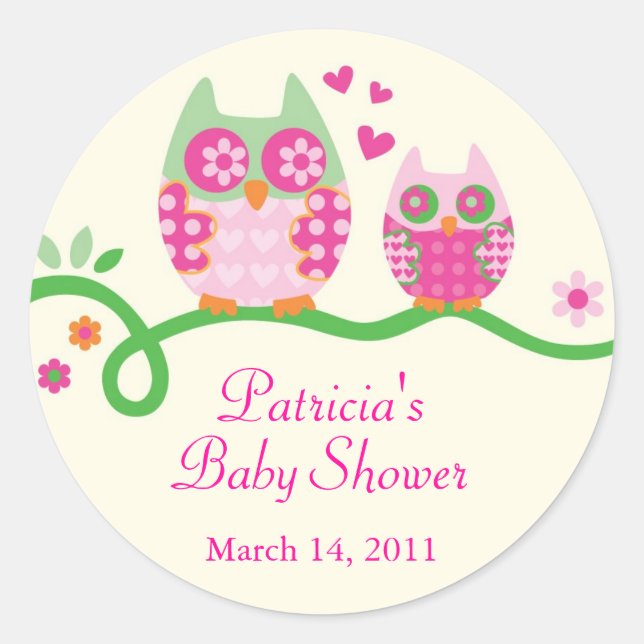 Mom and Baby Owl Baby Shower Favour Sticker (Front)