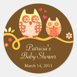 Mom and Baby Owl Baby Shower Favour Sticker