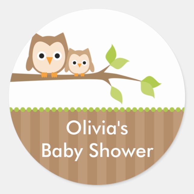 Mom and Baby Owl Baby Shower Stickers (Front)