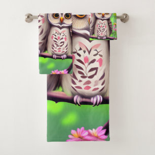 Mom and Baby Owl Bath Towel Set