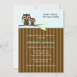 Mom and Baby Owl {blue} Baby Shower Invitation