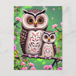 Mom and Baby Owl Postcard