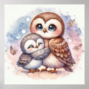 Mom and Baby Owl Poster