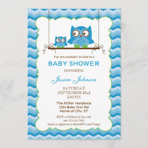 Mom and Baby Owls Boy Baby Shower Invitation