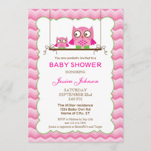 Mom and Baby Owls Girl Baby Shower Invitation