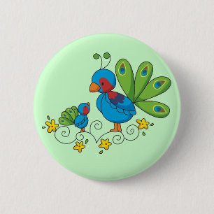 Mom and Baby Peacock 2 Inch Round Button
