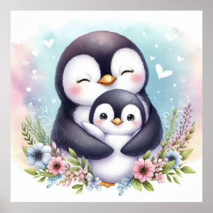 Mom and Baby Penguin Poster