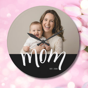 Mom and Baby Photo Custom Year Established Large Clock