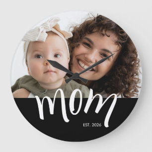 Mom and Baby Photo Custom Year Established Large Clock