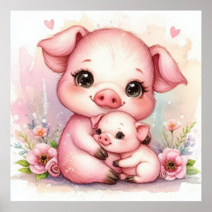 Mom and Baby Pig Poster