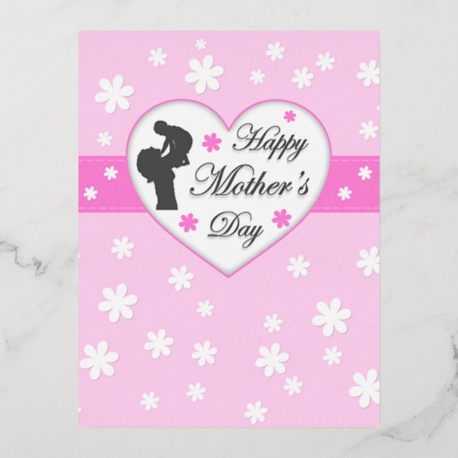 Mom and baby pink Mother's day Foil Holiday Postcard (Front)