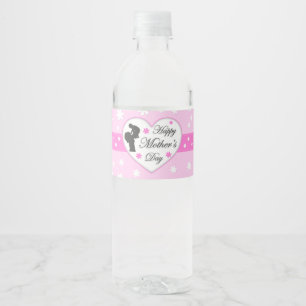 Mom and baby pink Mother's day Water Bottle Label