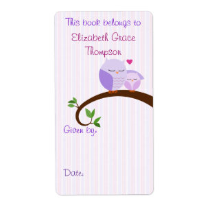 Mom and Baby Purple Owls Book Label