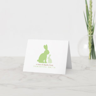 Mom and Baby Rabbits Green Baby Shower Thank You Card