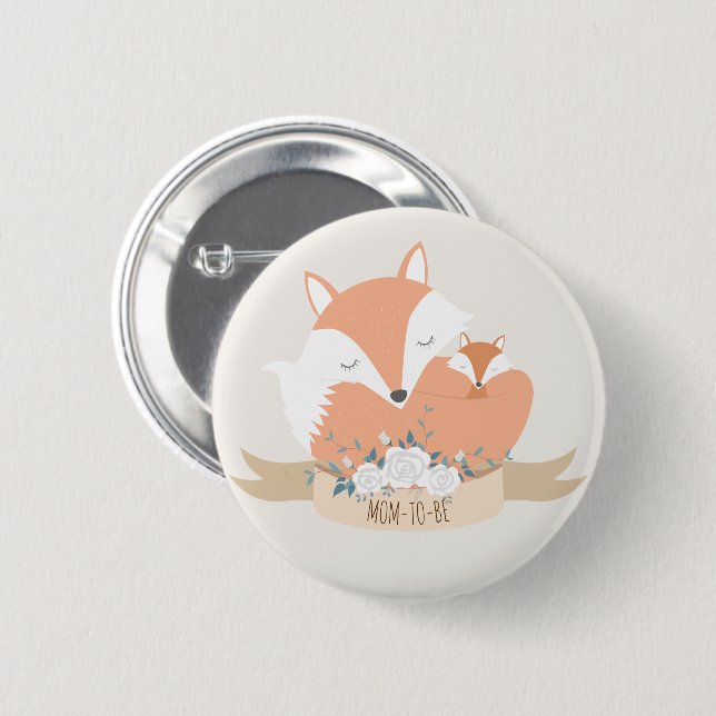 Mom and Baby Red Fox Baby Shower 2 Inch Round Button (Front & Back)