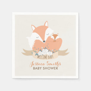 Mom and Baby Red Fox Baby Shower Napkin