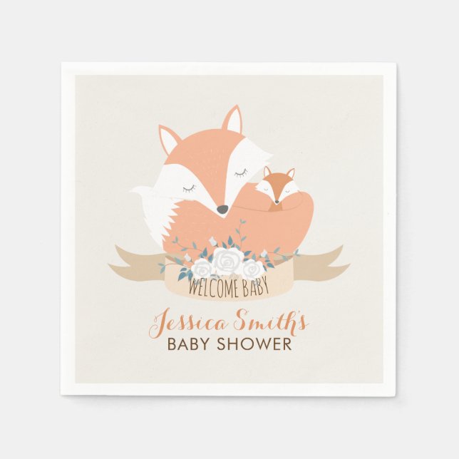 Mom and Baby Red Fox Baby Shower Napkin (Front)