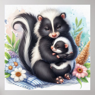 Mom and Baby Skunk Poster