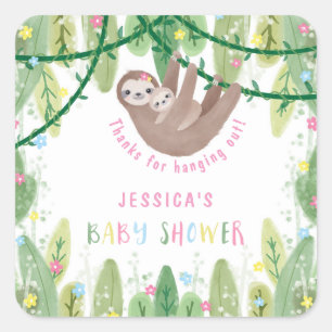 Mom and baby sloth baby shower thank you square sticker