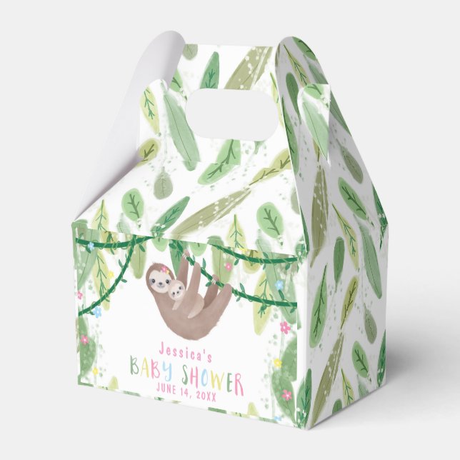 Mom and baby sloth girl baby shower favor box (Back Side)