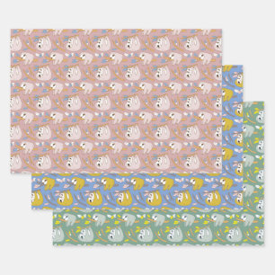 Mom and Baby Sloth Pattern set of 3 Wrapping Paper Sheet