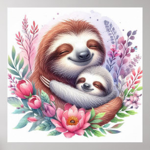 Mom and Baby Sloth Poster