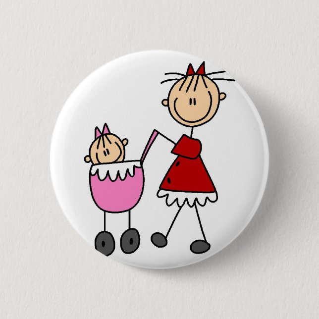 Mom And Baby Stick Figures Button (Front)