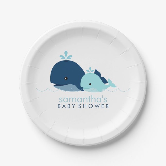 Mom and Baby Whale Baby Shower {blue} Paper Plate (Front)
