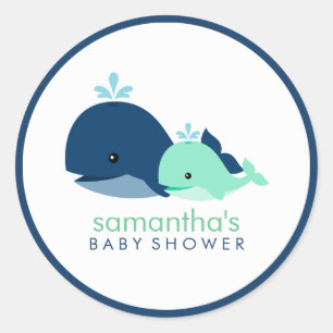 Mom and Baby Whale Baby Shower {green} Classic Round Sticker