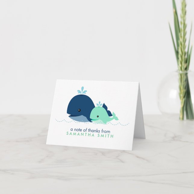 Mom and Baby Whale Baby Shower {green} Thank You Card (Front)