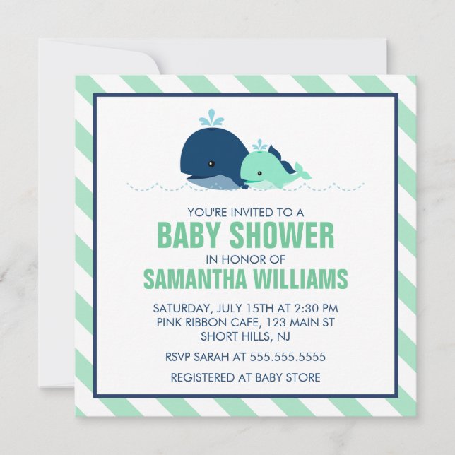 Mom and Baby Whales Baby Shower Invitation (Front)