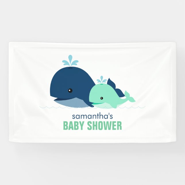 Mom and Baby Whales Gender Neutral Baby Shower Banner (Horizontal)