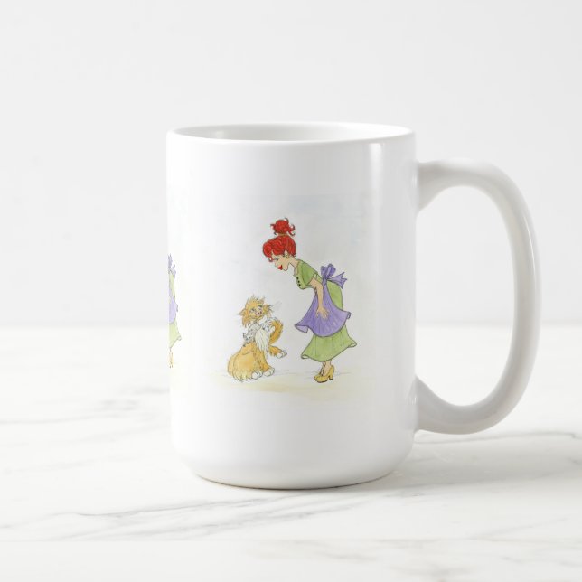 Mom and Cat with Mouse Bone China Cup (Right)
