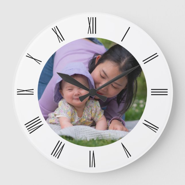 Mom and Child Circle Shape Family Photo Large Clock (Front)
