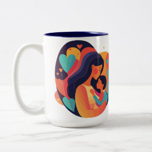Mom and Child with Hearts, Modern Style Mug