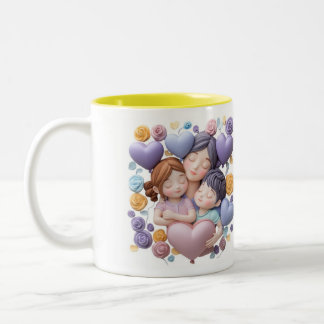 Mom and Chilren - 3D Ceramic Art Pastel Two-Tone Coffee Mug