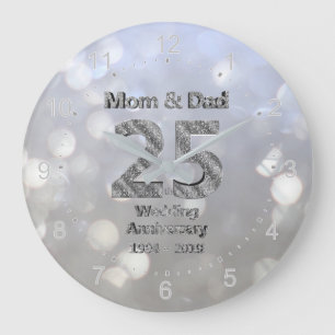 Mom and Dad 25th Silver Wedding Anniversary 2019 Large Clock