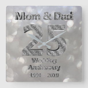 Mom and Dad 25th Silver Wedding Anniversary 2019 Square Wall Clock