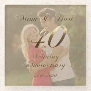 Mom and Dad 40th Wedding Anniversary Keepsake Glass Coaster