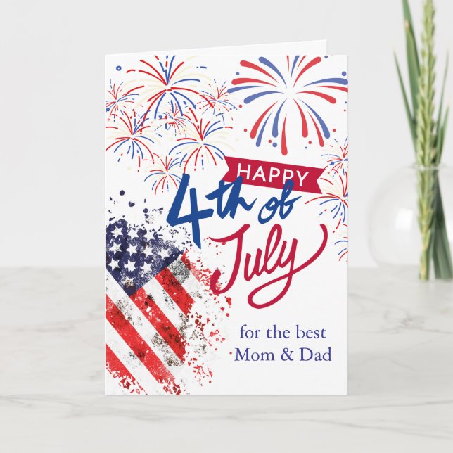 Mom and Dad 4th of July Patriotic Card (Front)