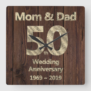 Mom and Dad 50th Wedding Anniversary 2019 Square Wall Clock