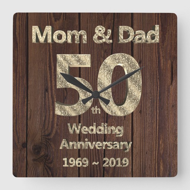 Mom and Dad 50th Wedding Anniversary 2019 Square Wall Clock (Front)